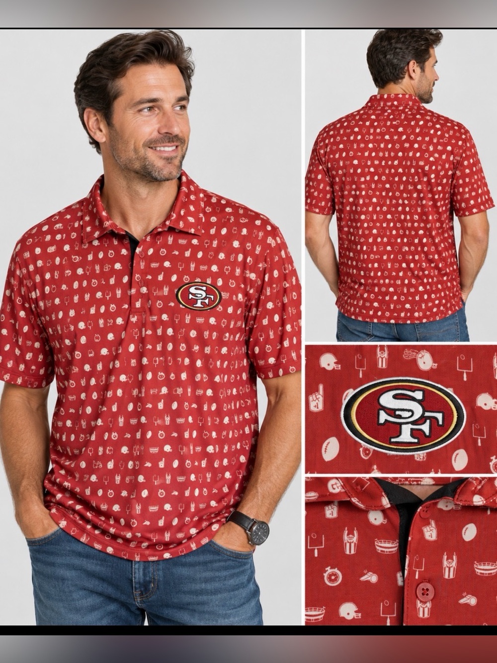 San Francisco 49ers Antigua Men’s Medium Red NFL Allover Print Polo Shirt
